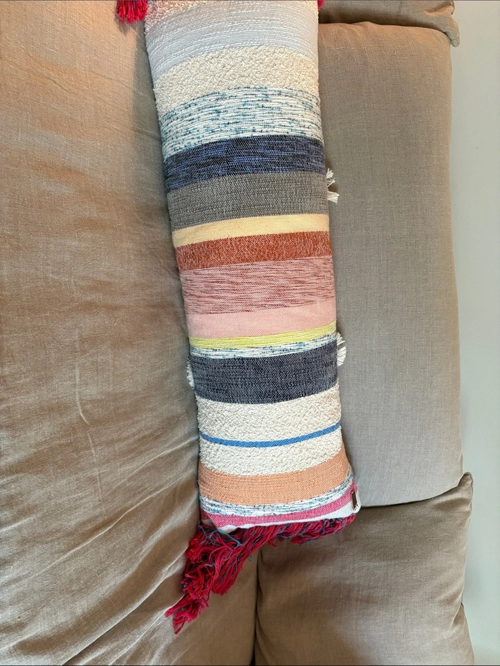 Decorative Multicolor Woven Lumbar Pillow with Tassels